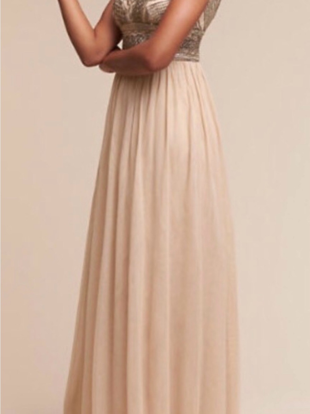 Adrianna Papell “Aida” Beaded V-Neck Maxi Dress in Beige - Picture 2 of 13